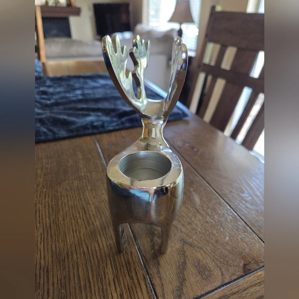 Crate & Barrel Contemporary Silver Reindeer Votive Candke Holder